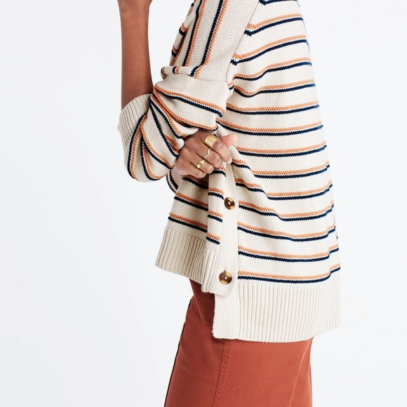 Madewell -Brownstone Colorful Stripe Side Button Long Sleeve Sweater Size XS - Picture 2 of 12